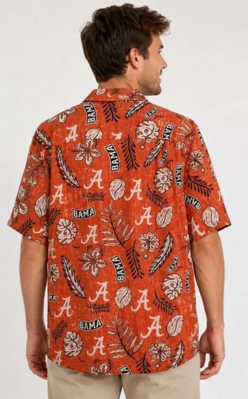 Wes and Willy Mens Alabama Crimson Tide Hawaiian Shirt Short Sleeve Medium T60 - Picture 2 of 6